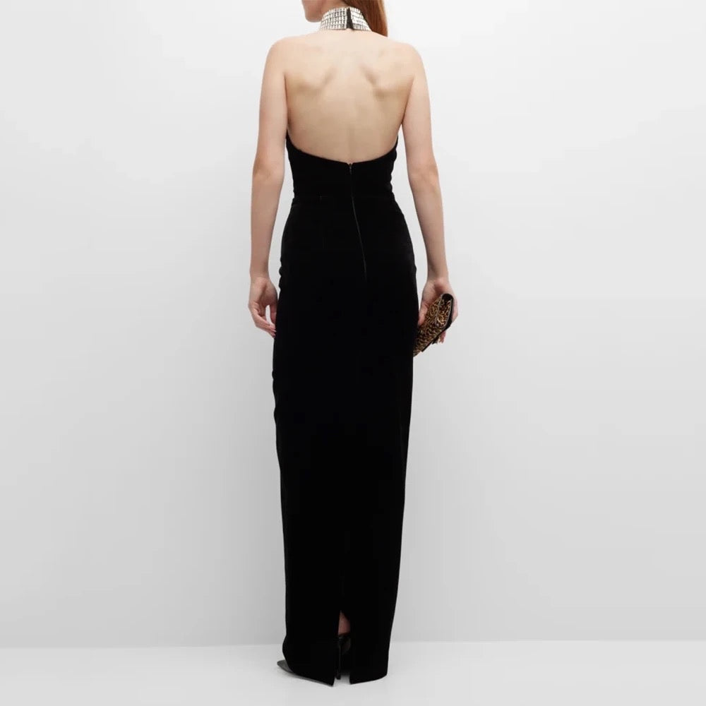 Black Diamond Necklace Sleeveless Open Back Sexy Long Dress REBECATHELABEL