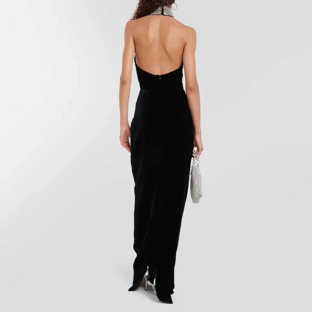 Black Diamond Necklace Sleeveless Open Back Sexy Long Dress REBECATHELABEL