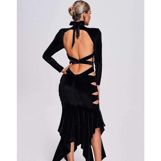 Black Velvet Cutout Midi Dress REBECATHELABEL