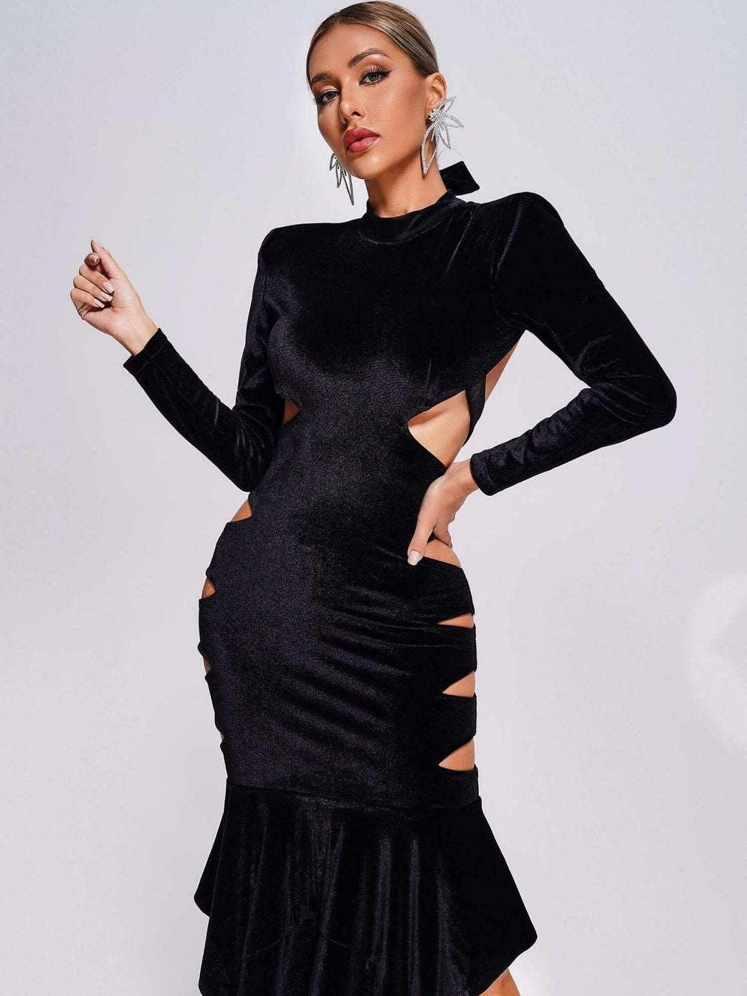 Black Velvet Cutout Midi Dress REBECATHELABEL