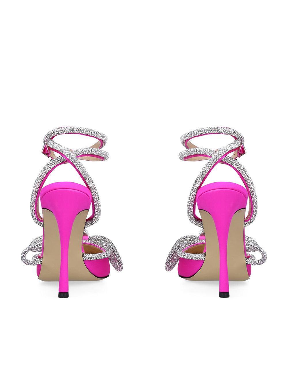 Bow Crystal Satin Heels In Hot Pink REBECATHELABEL