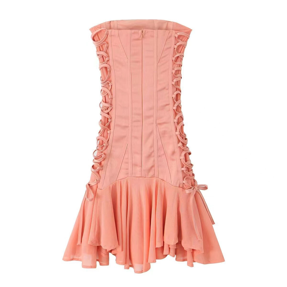 Corset Style Low Chest Mini Strapless Dress