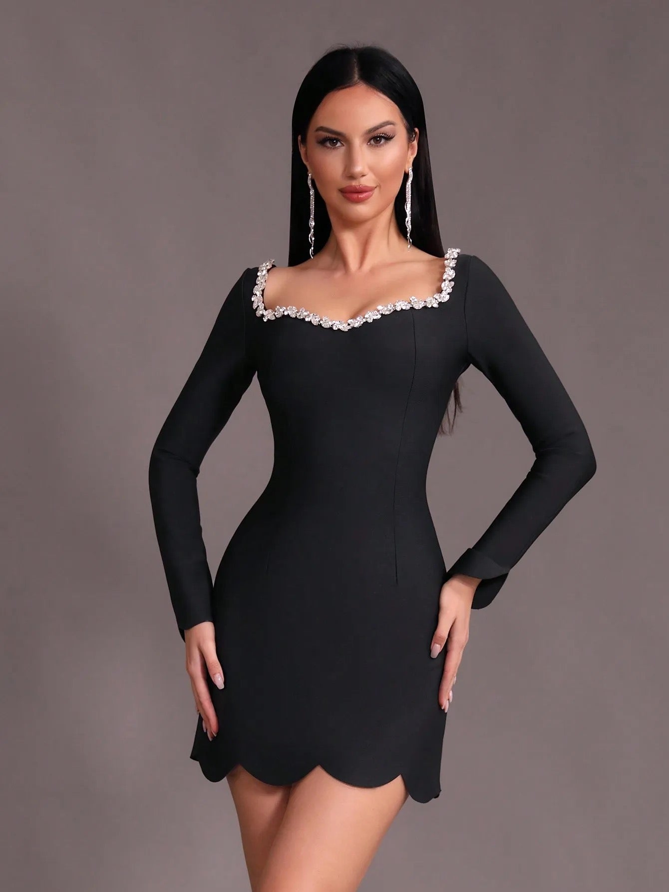 Long sleeved Diamond Short Tight Bandage Dress