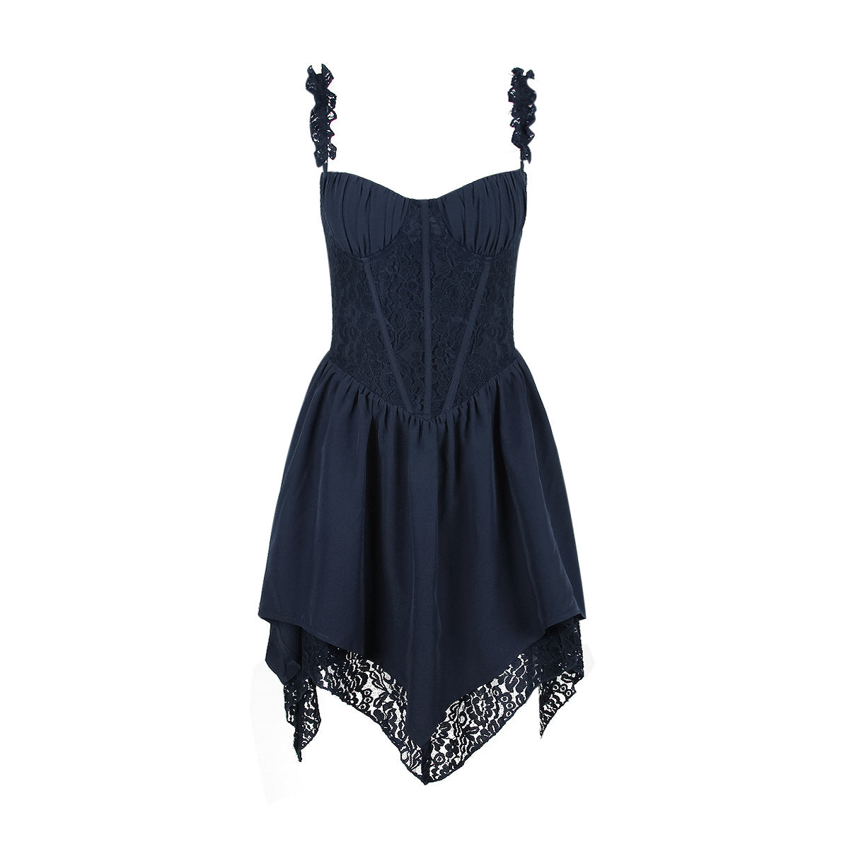 Lace Stitching Irregular Asymmetric Slim Fit Backless Short dress