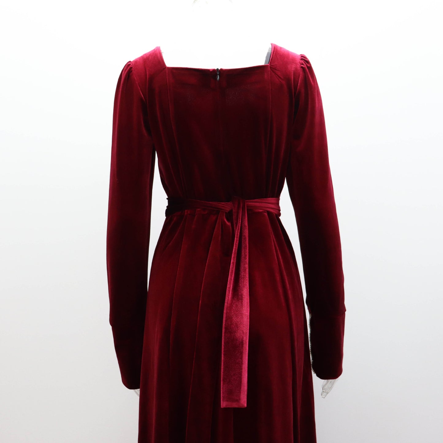 Korean Velvet Bell Sleeve Square Collar A line Dress