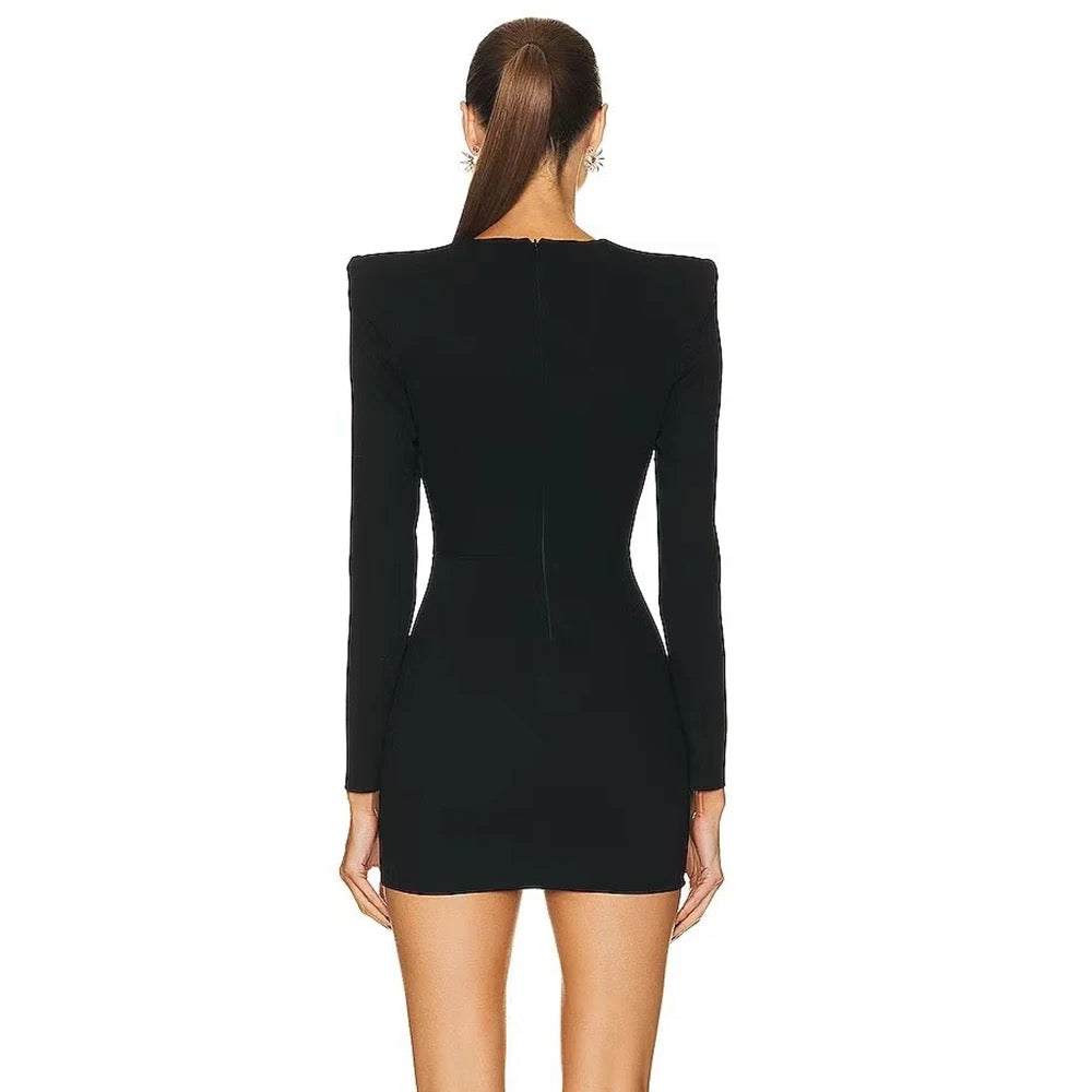 Round Neck Long Sleeve Hollow Sexy Tight Mini Bandage Dress