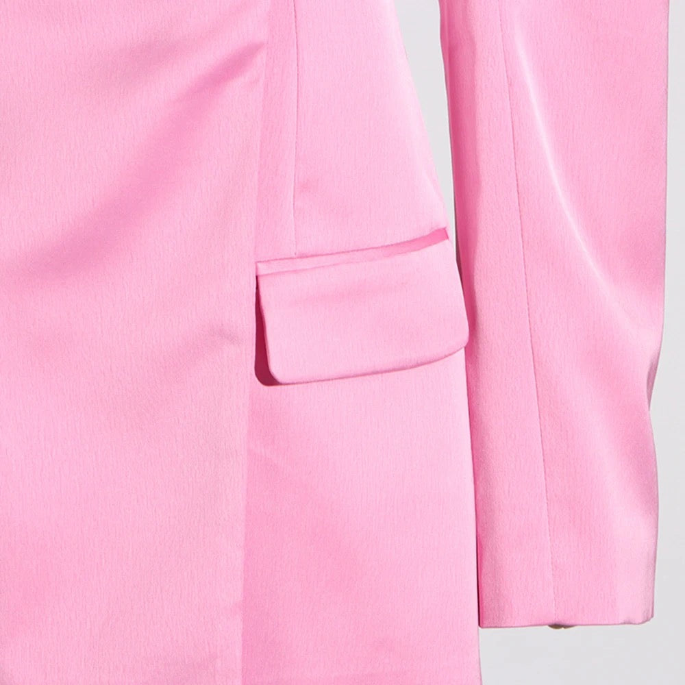 Pink Off the Shoulder Long sleeved Satin blazer