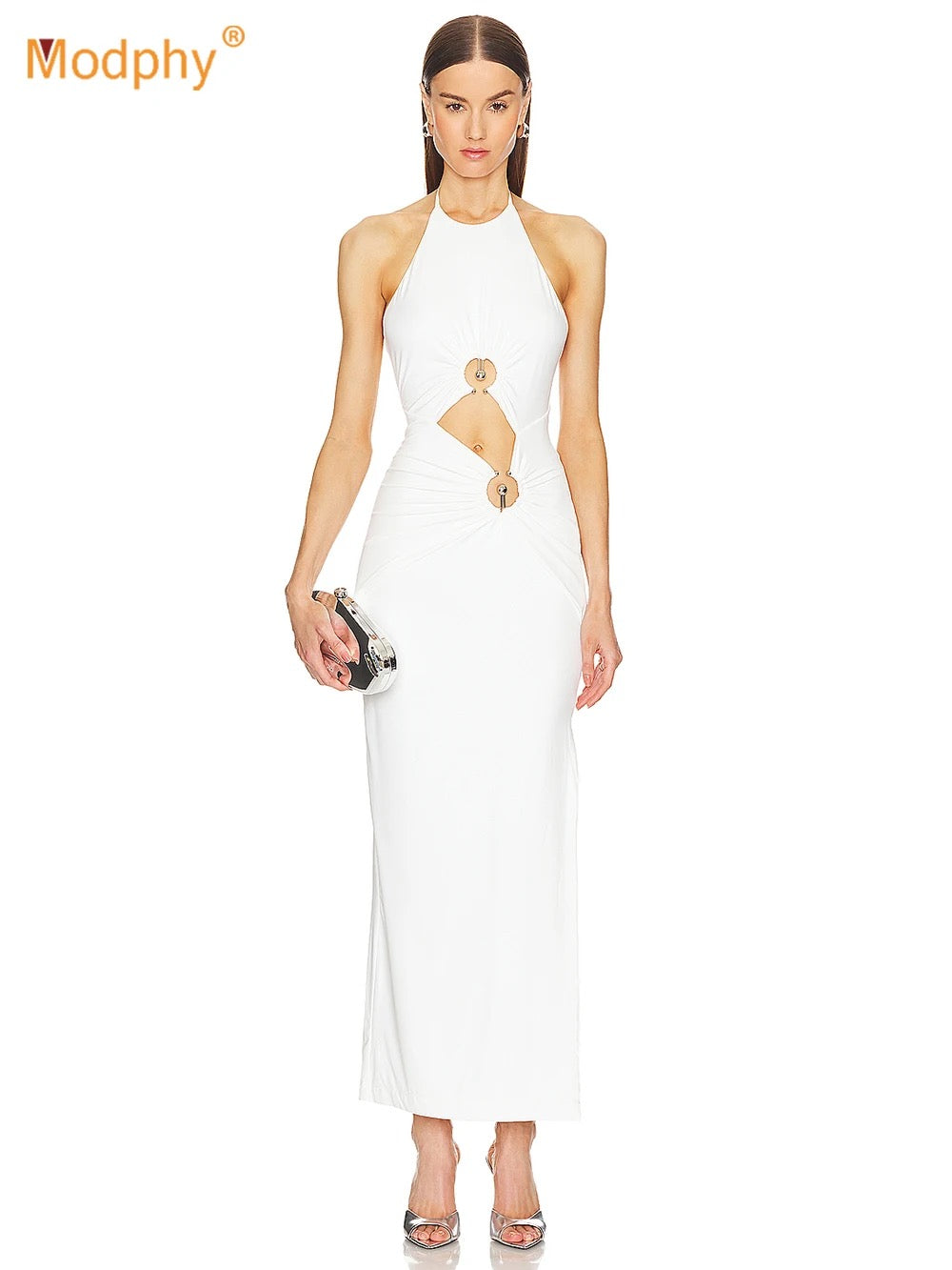 Hollow Out White Elegant Bandage Maxi Dress