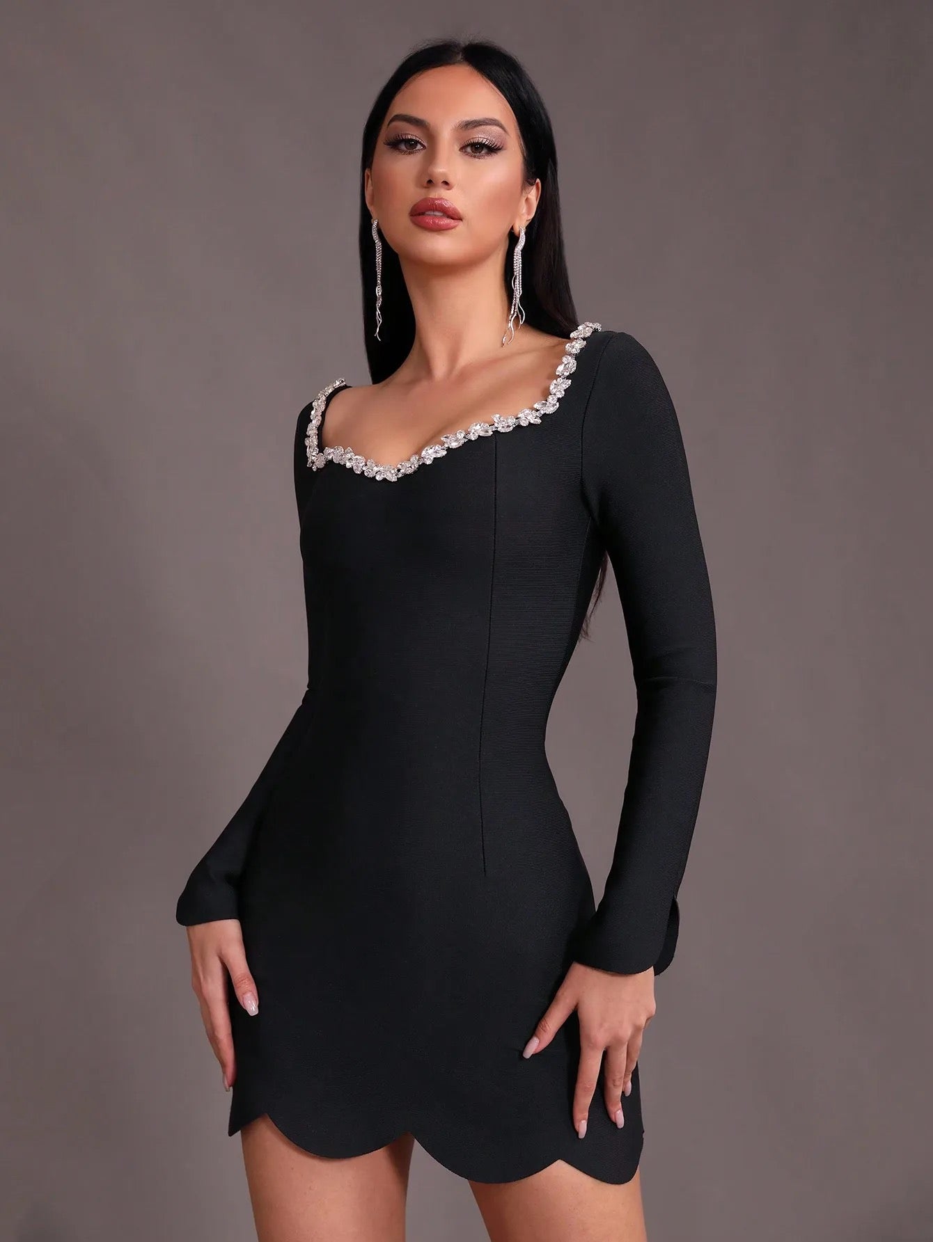 Long sleeved Diamond Short Tight Bandage Dress