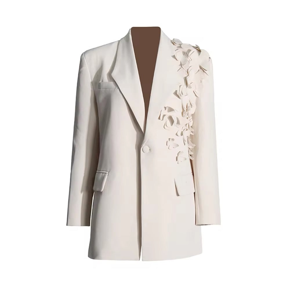 Appliques Flower Blazer Office Apricot