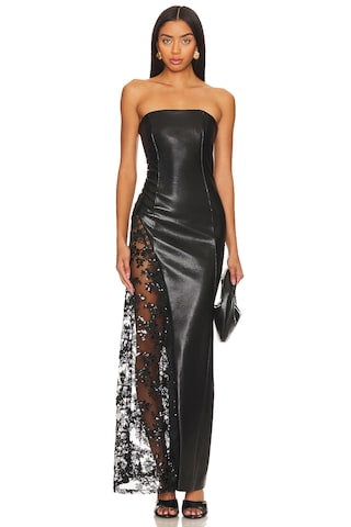 Strapless High Waist Lace Patchwork Tight Banquet Leather Dress