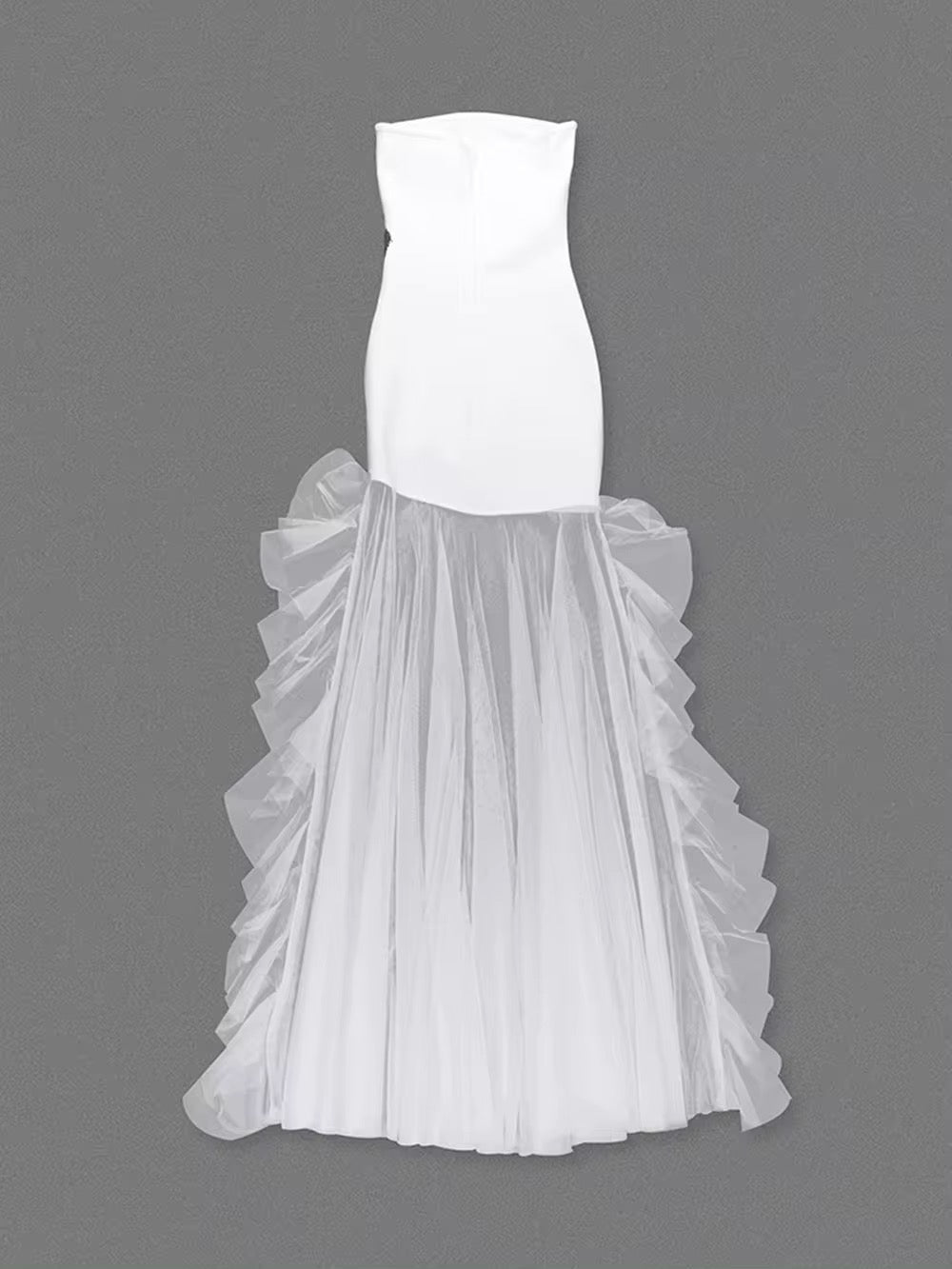 Strapless Floor-Length Bandage Dress Diamonds Flowers Patchwork Mesh dress