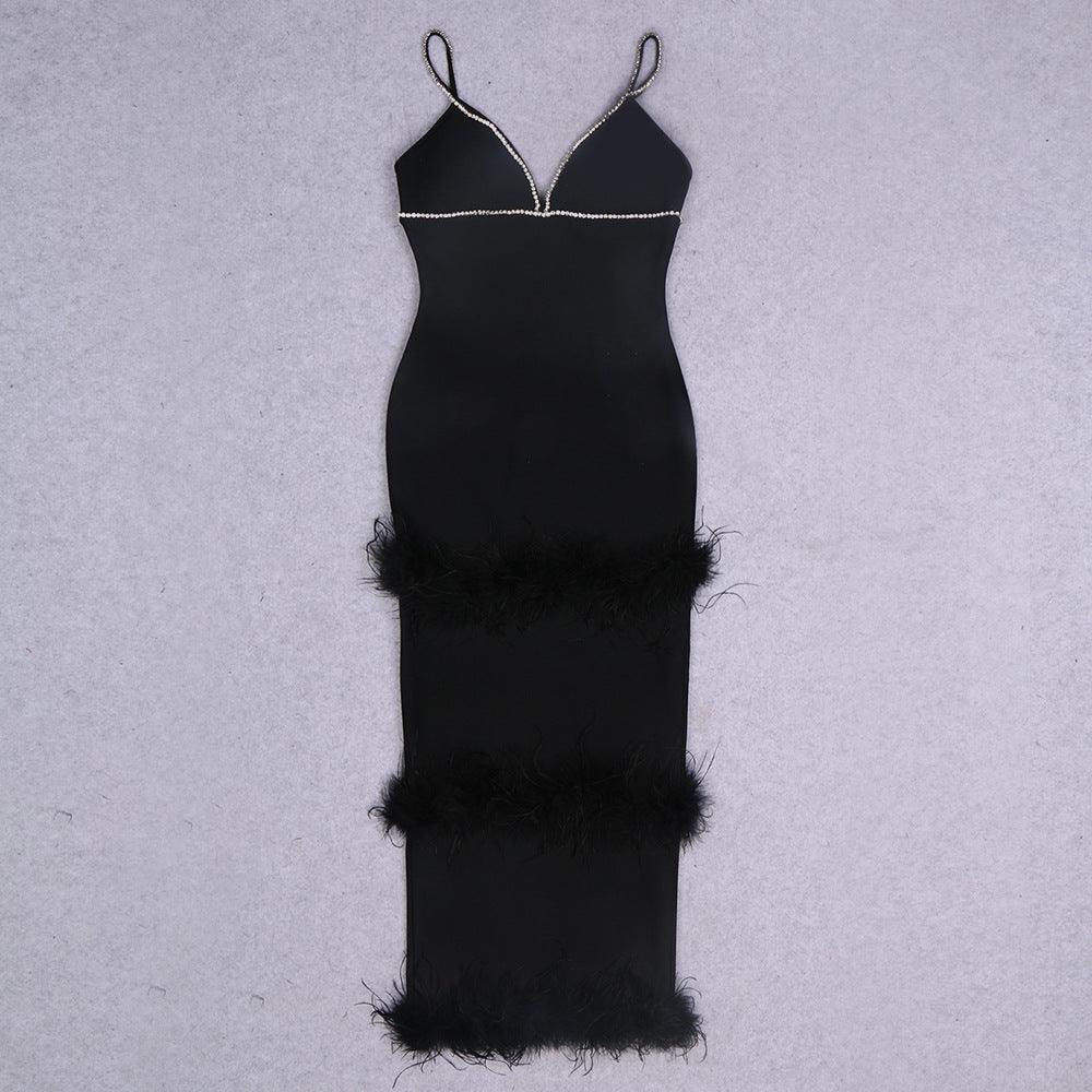 Camisole V neck round Bar Ostrich Hair Chain REBECATHELABEL