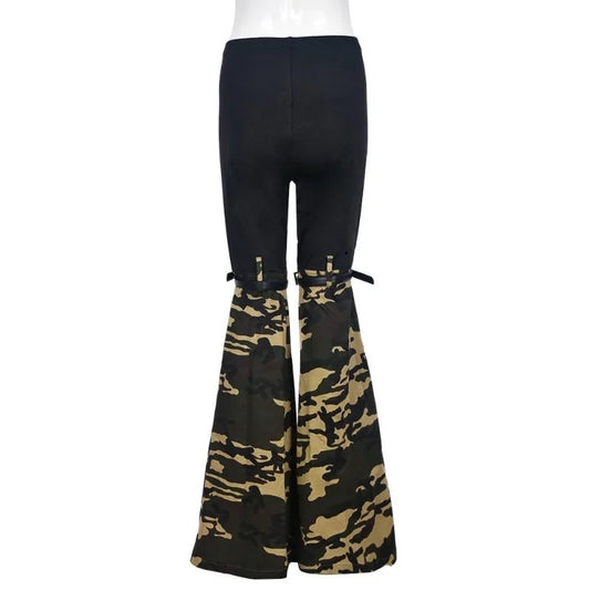 Cargo Style Patchwork Camouflage Flare Pants with Belt set REBECATHELABEL