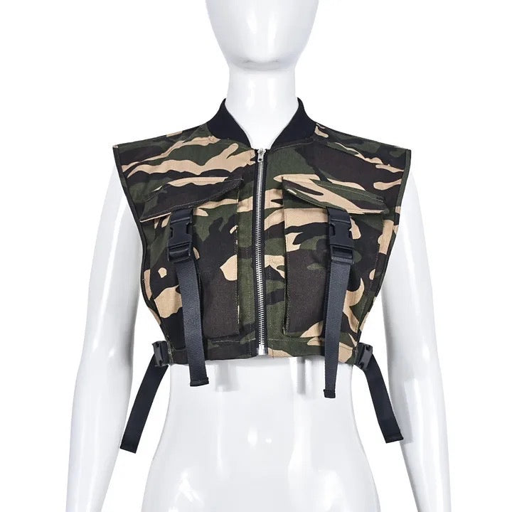 Cargo Style Patchwork Camouflage Flare Pants with Belt set REBECATHELABEL