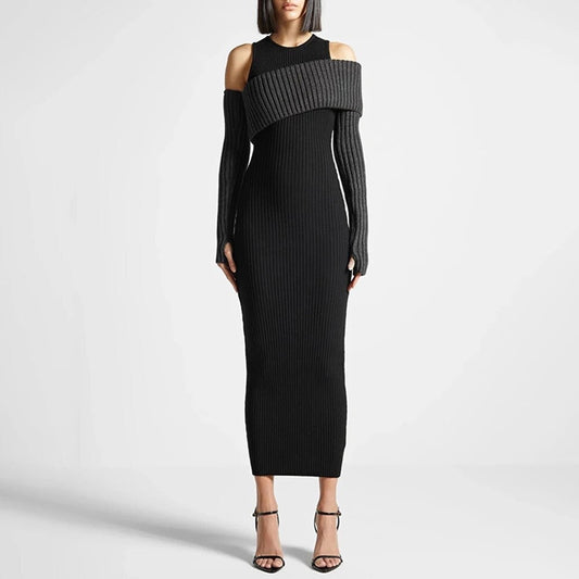 Casual Knit Dress Hollow out Sexy Round Neck Long Sleeve dress REBECATHELABEL