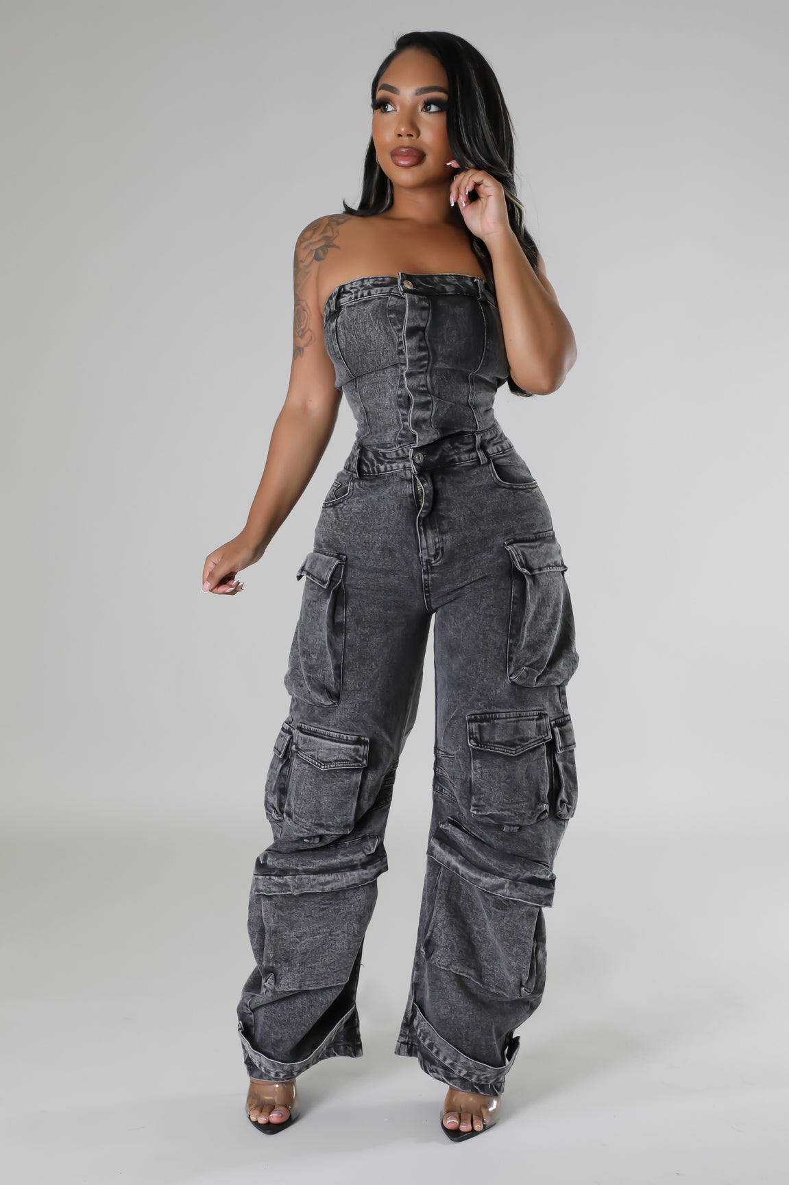 Claiming You Denim Jumpsuit REBECATHELABEL