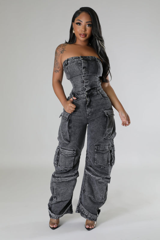 Claiming You Denim Jumpsuit REBECATHELABEL