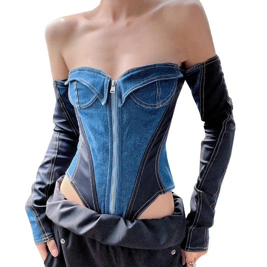 Claiming denim bodysuit REBECATHELABEL