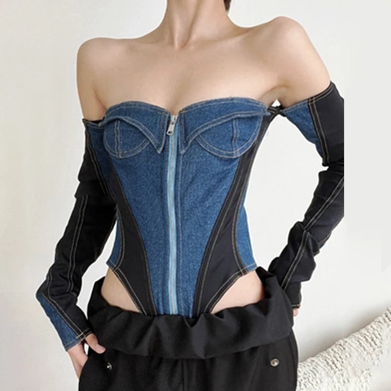 Claiming denim bodysuit REBECATHELABEL