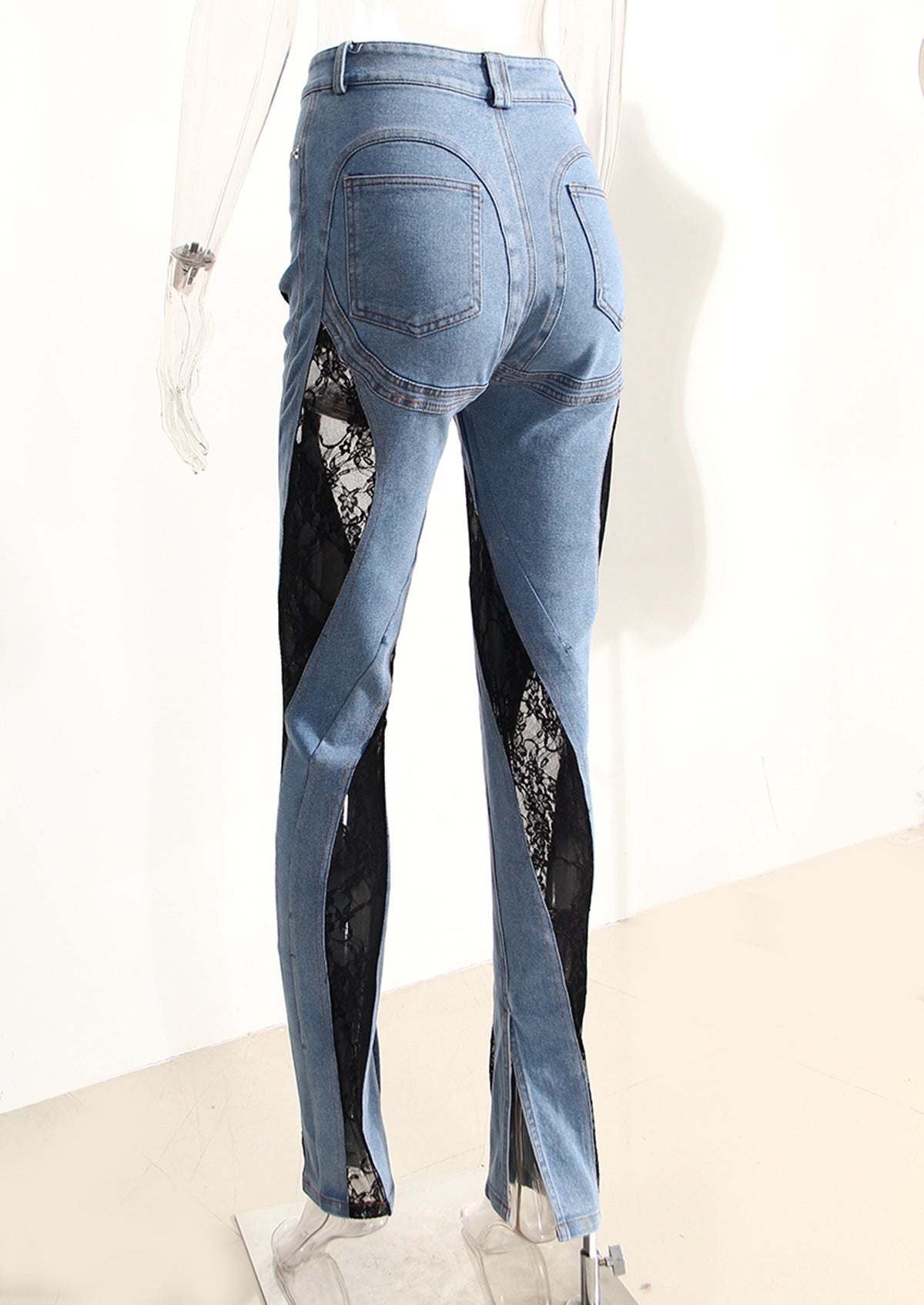 Contrast Patchwork Lace High Waist Slimming Jeans REBECATHELABEL