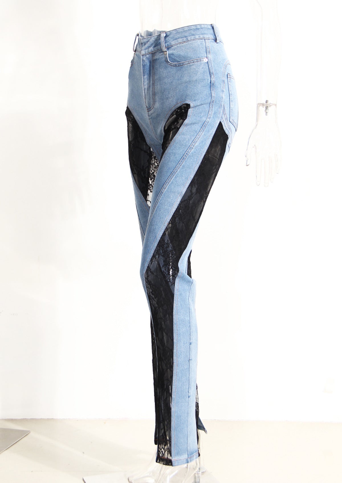 Contrast Patchwork Lace High Waist Slimming Jeans REBECATHELABEL