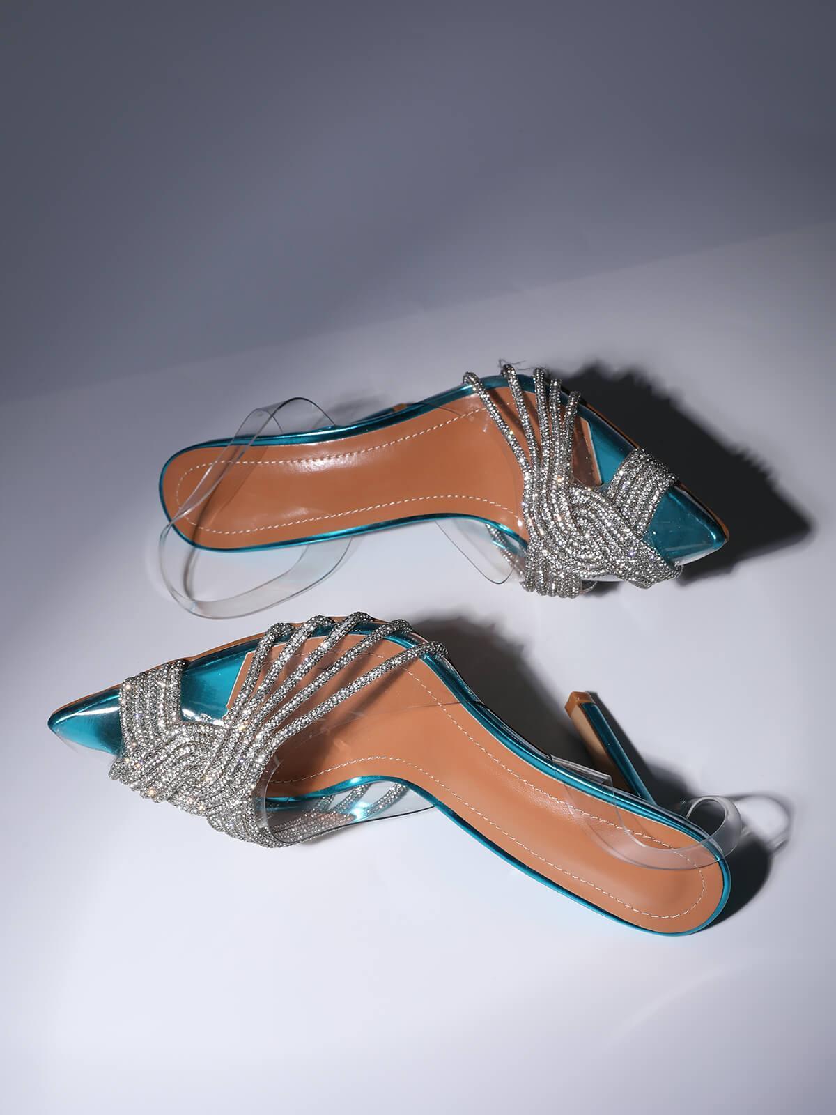 Crystal Embellished Sandals In Blue REBECATHELABEL