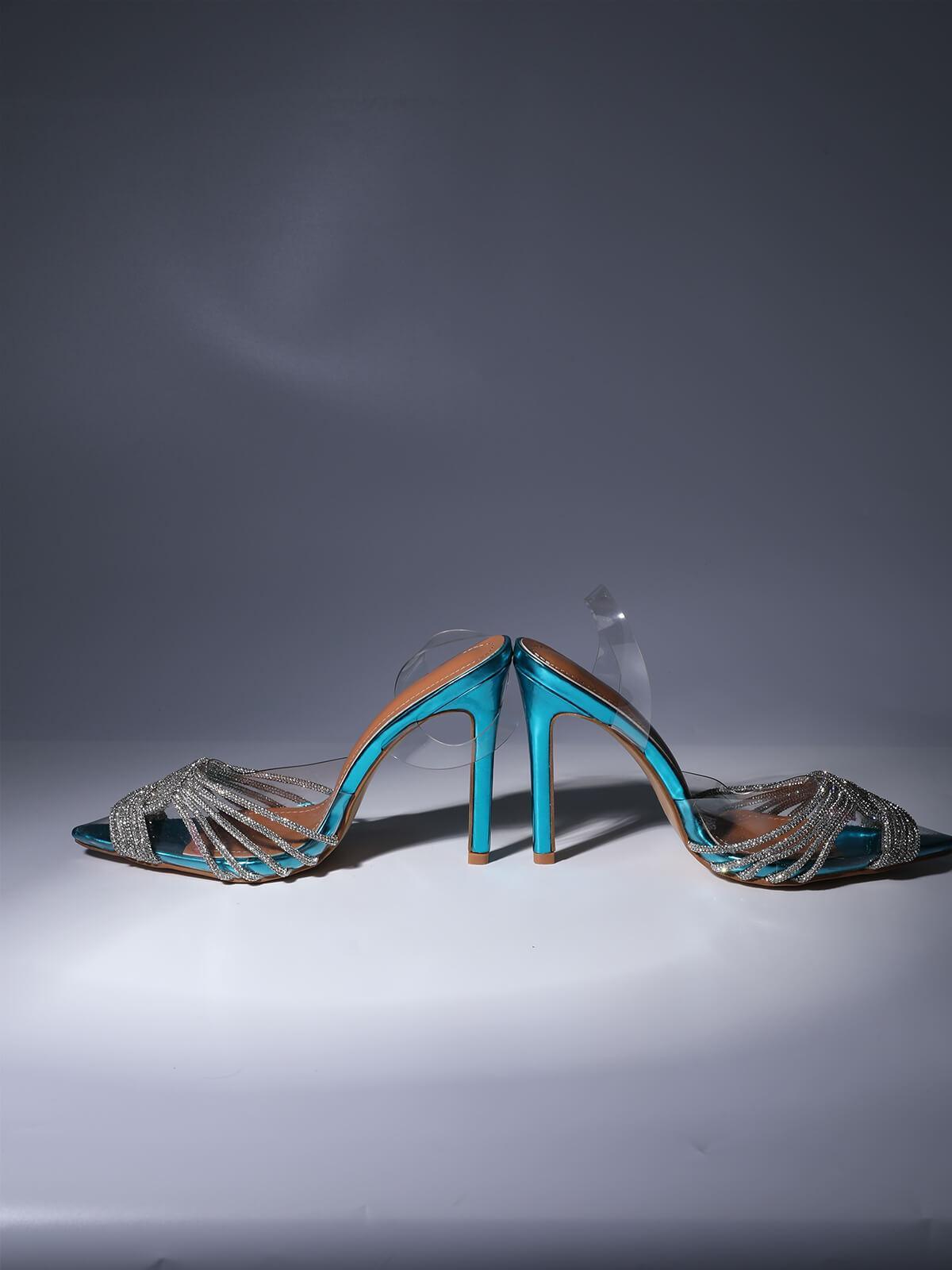 Crystal Embellished Sandals In Blue REBECATHELABEL