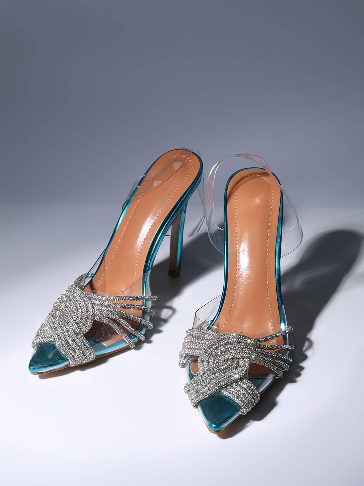 Crystal Embellished Sandals In Blue REBECATHELABEL