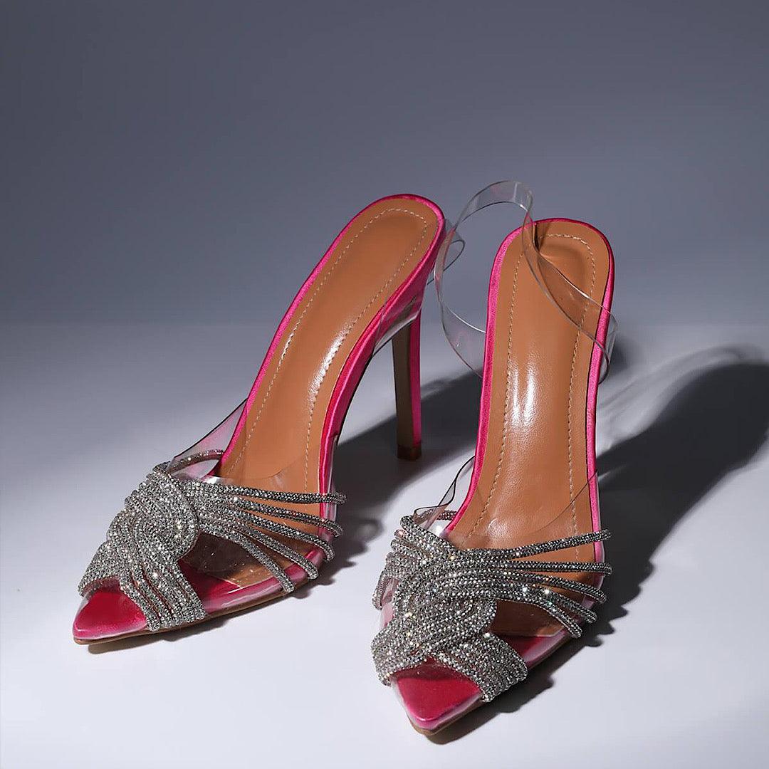 Crystal Embellished Sandals In Hot Pink REBECATHELABEL