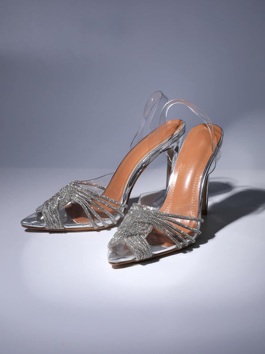 Crystal Embellished Sandals In silver REBECATHELABEL