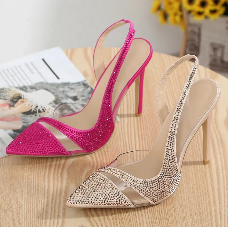 Crystal Heels In Hot Pink REBECATHELABEL