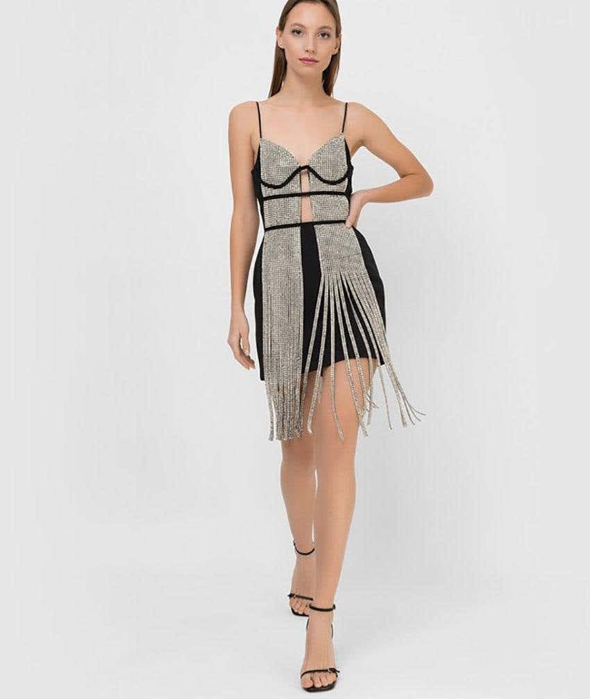 Crystal fringe rhinestone dress REBECATHELABEL