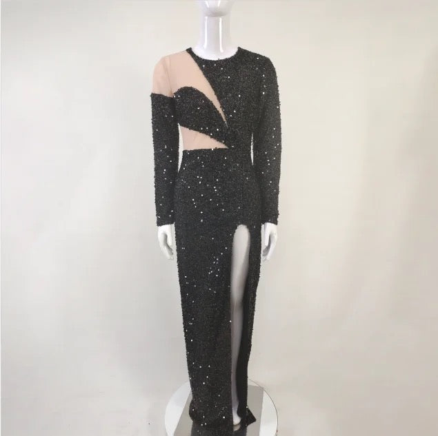 Cut out sequin high slit dress REBECATHELABEL