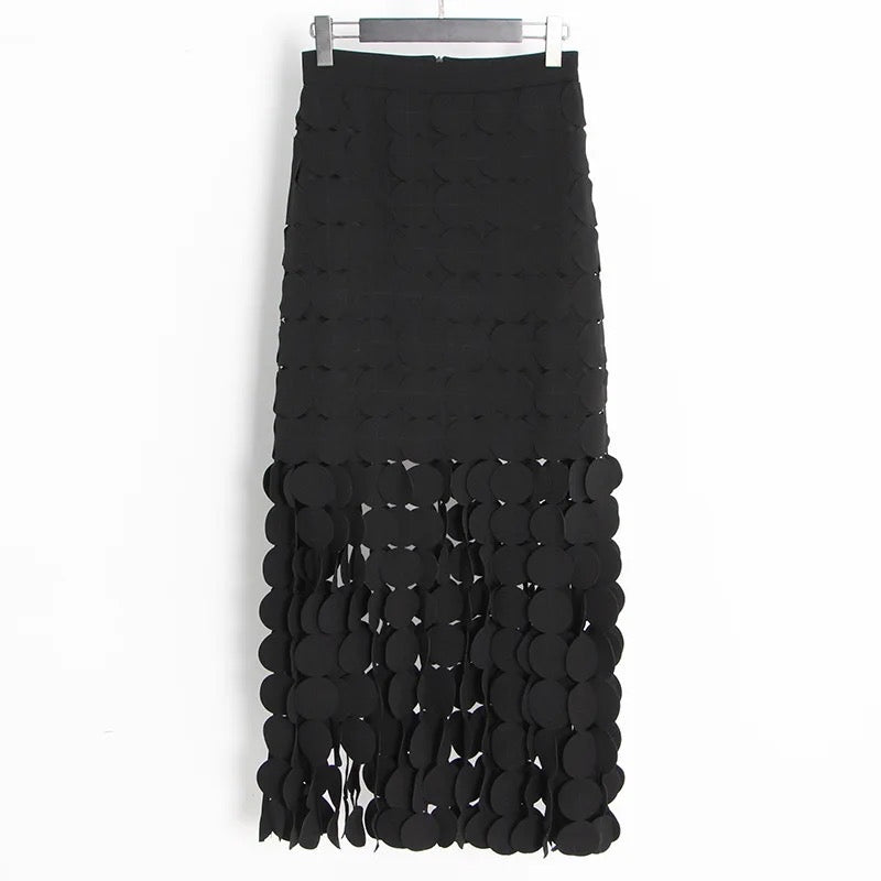 Cutout Fringe Skirt In Black REBECATHELABEL