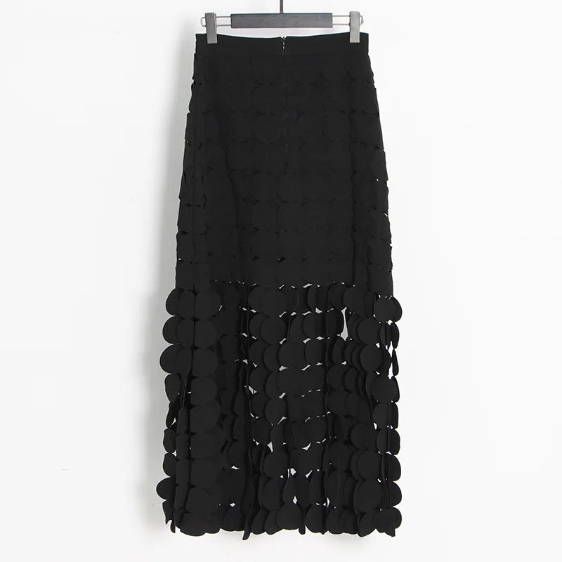 Cutout Fringe Skirt In Black REBECATHELABEL