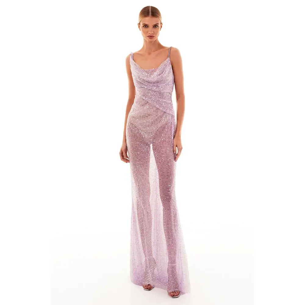 Pink Sexy Backless Sparkling Diamond Chain Tight Moxi Dress