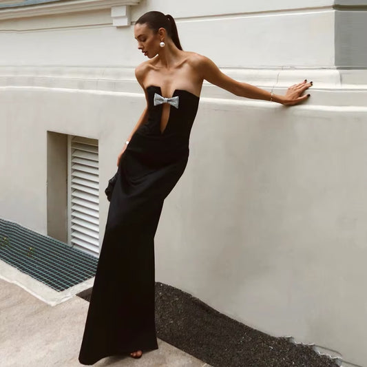 Strapless High Slit Evening Dress