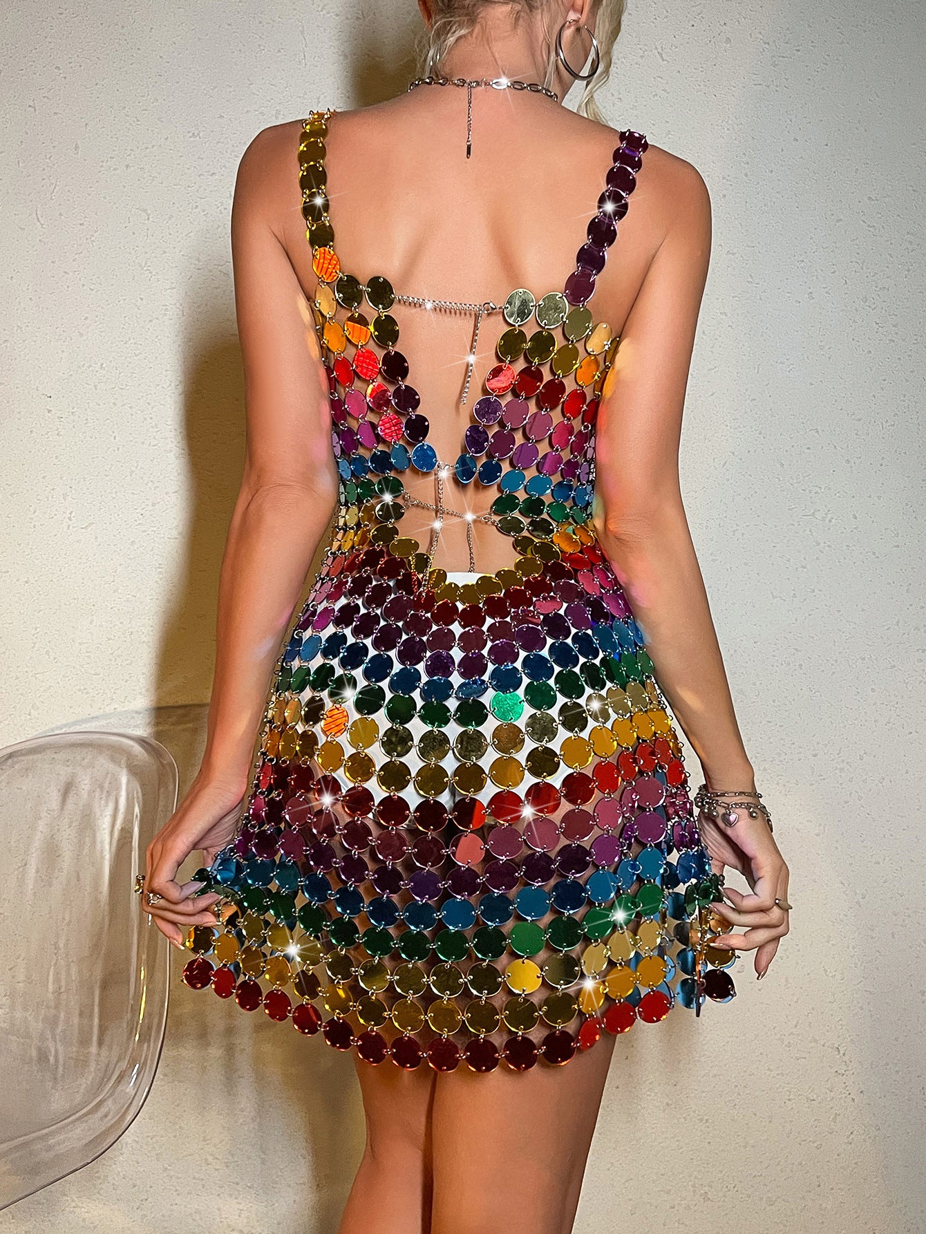 see through metal sequin dress