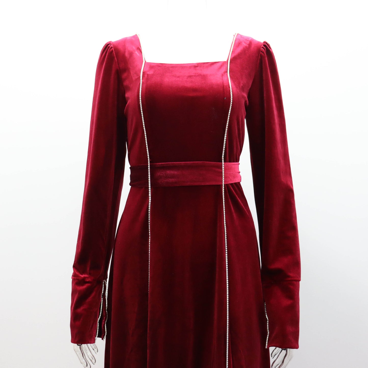 Korean Velvet Bell Sleeve Square Collar A line Dress