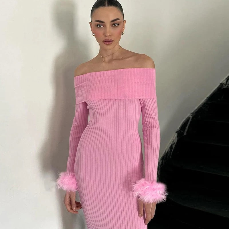 Thinah pink feather dress