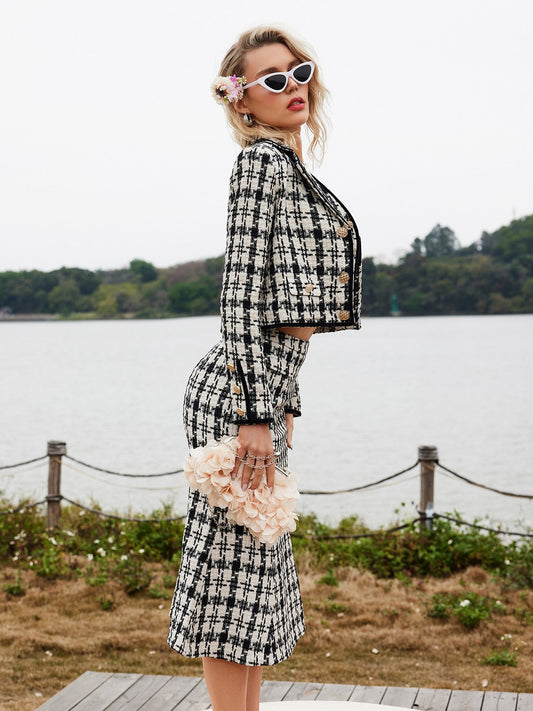 Houndstooth Skirt Three Piece Set