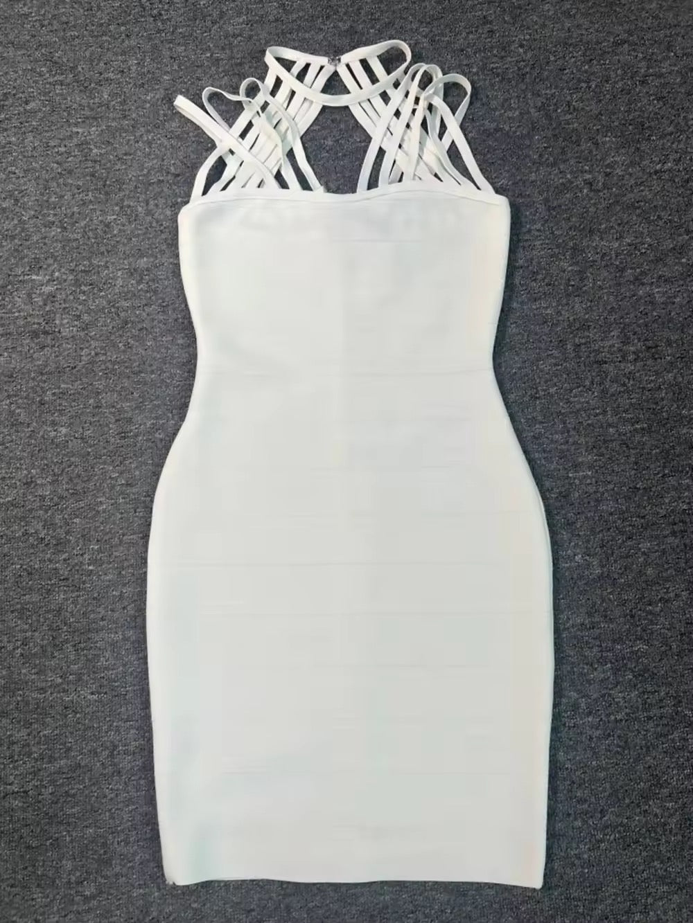 White Hollow Cross Spaghetti Strap Design Tight Bandage Mini Dress