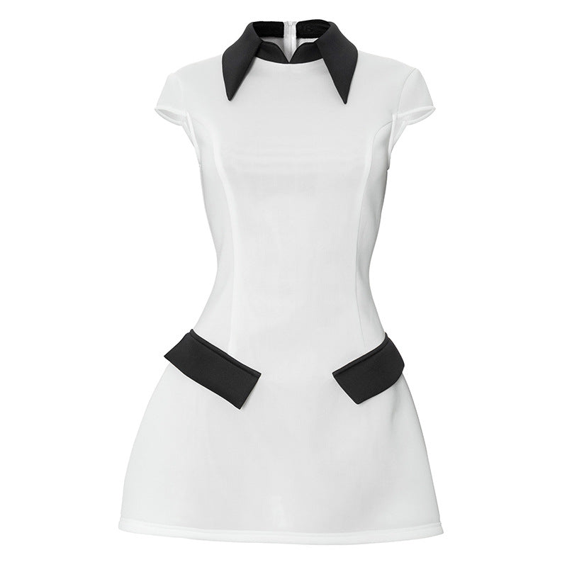 Casual Polo Collar Sleeveless Faux Pocket Slim Fit Zipper Dress