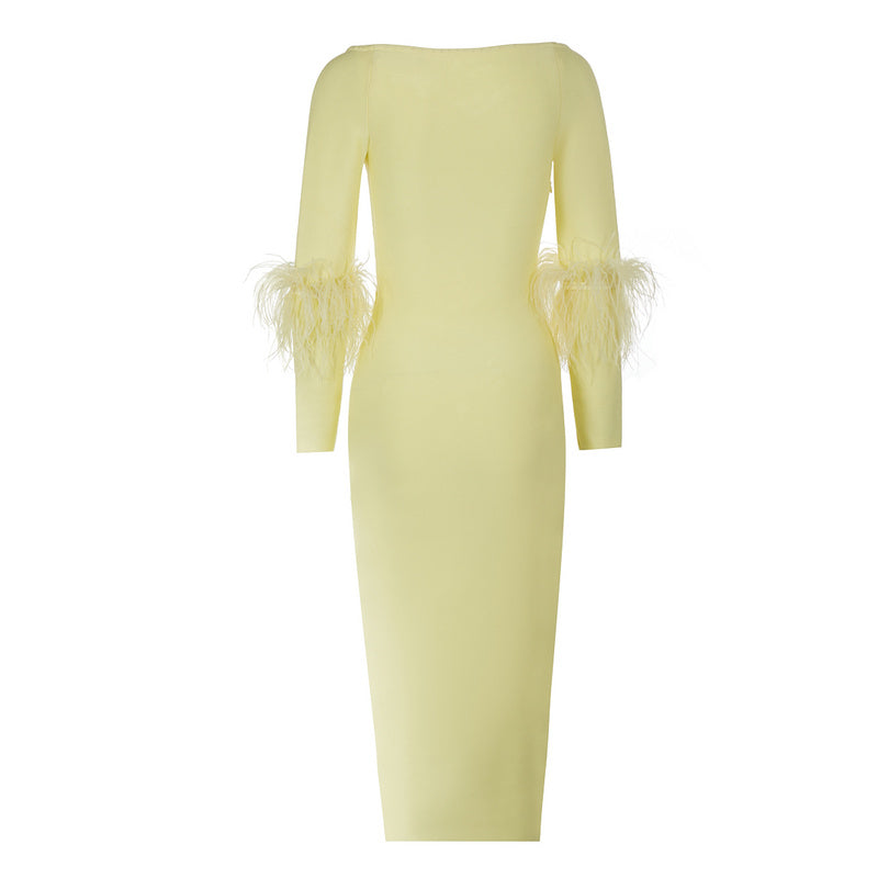 Off Shoulder Feather Bandage Dress