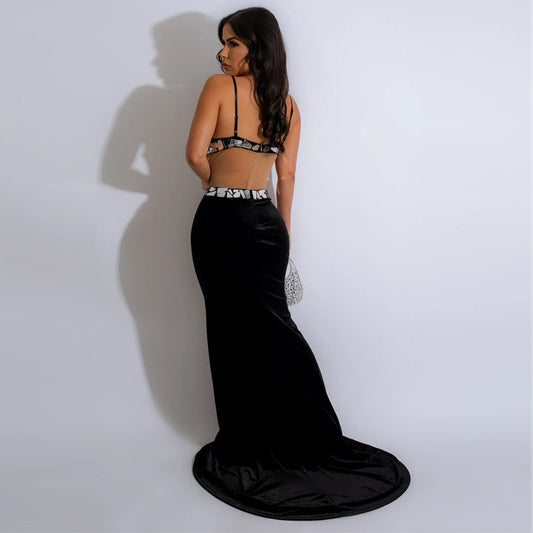 Backless Spaghetti Straps Sequin Mop Sequined Dress