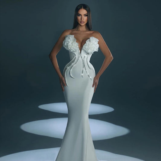 Mermaid Strapless Diamond Flower Maxi Bandage Dress