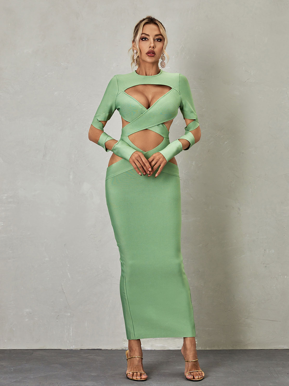 Long Sleeve Cutout Bandage Dress