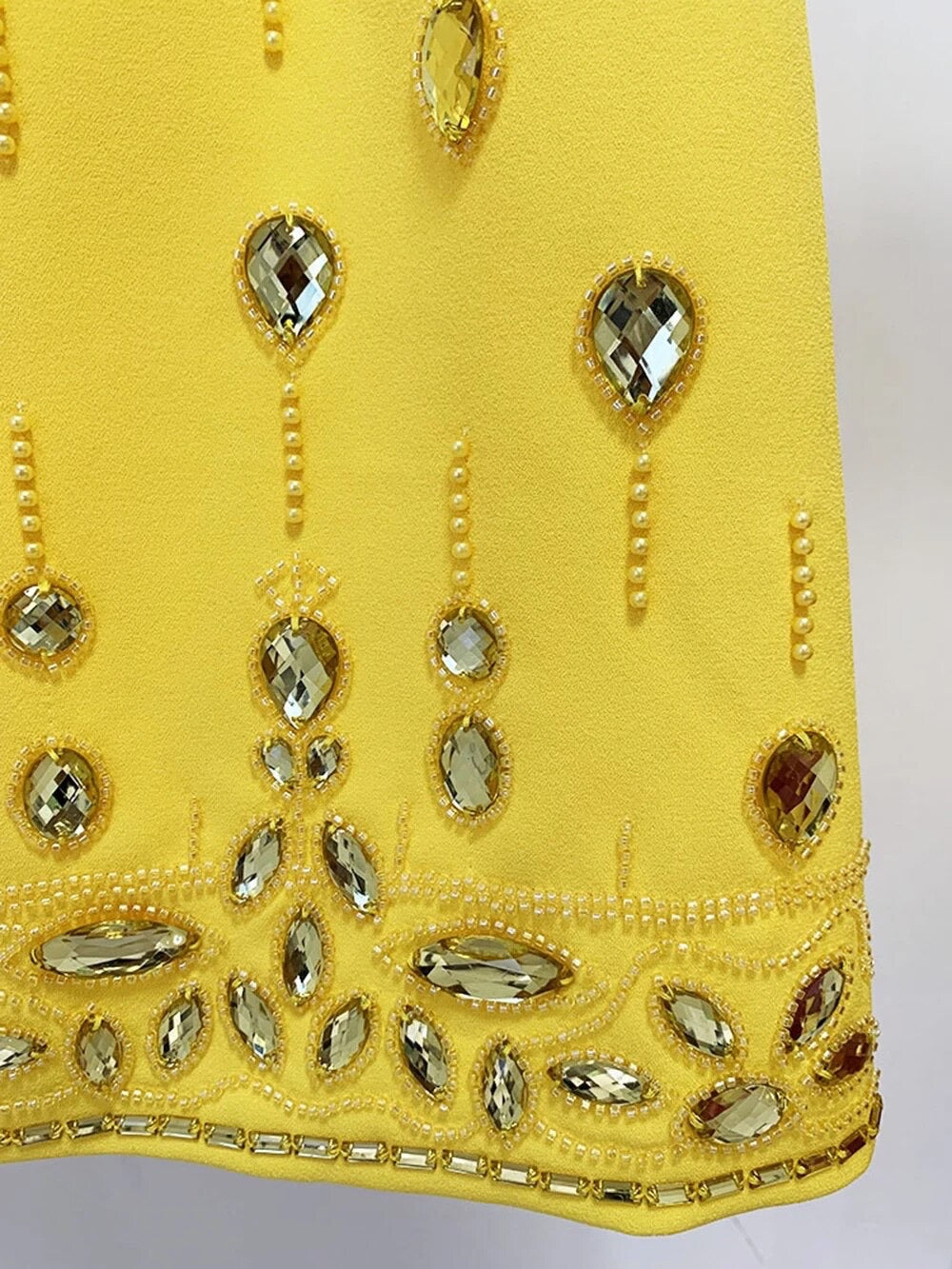 Diamond Beaded Short Top+Dress Yellow Two Piece Suit Set REBECATHELABEL