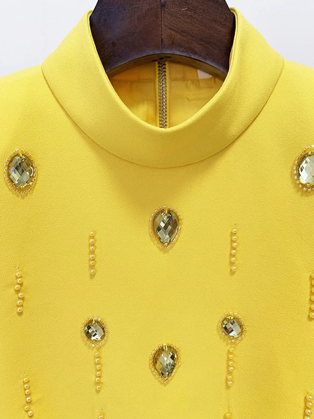Diamond Beaded Short Top+Dress Yellow Two Piece Suit Set REBECATHELABEL